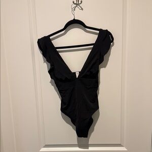 Chelsea Black Chemise with Ruffled V-Neckline swimsuit